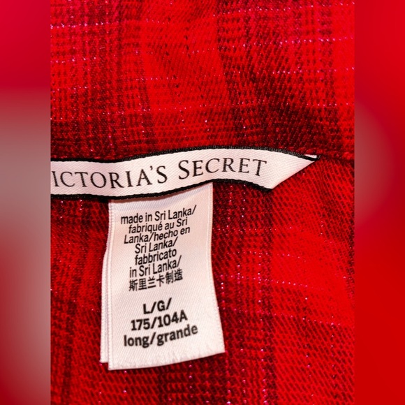 Victoria Secret Metallic Red Plaid Flannel PJ 2PC Pajama Set Women‎ L Lounging - Picture 3 of 15